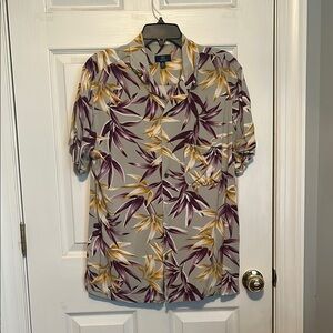 George Tan and Purple Graphic Short Sleeve Blouse